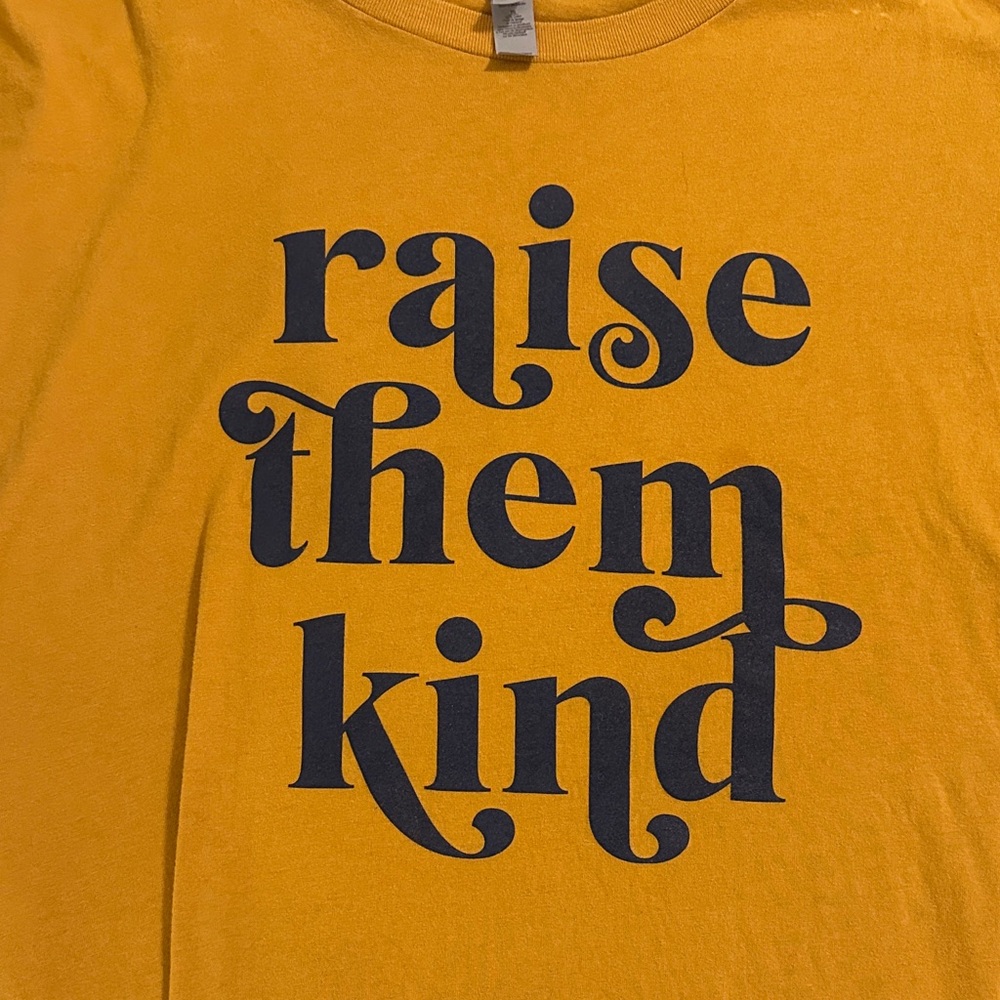 Mustard Graphic Tee with Blue Text